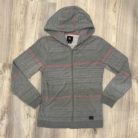 Quicksilver Full Zip Lightweight Hoodie Sweatshirt Gray Stripe Men’s Size M - Picture 1 of 5